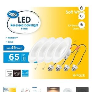 Great Value LED Recessed Downlight 4-Pack